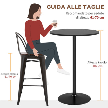 Mesa de Barra Moderna, Mesa Redonda para Cocina para 2 Personas, Base de Acero y Tapa de MDF, 70x102 cm, Negro