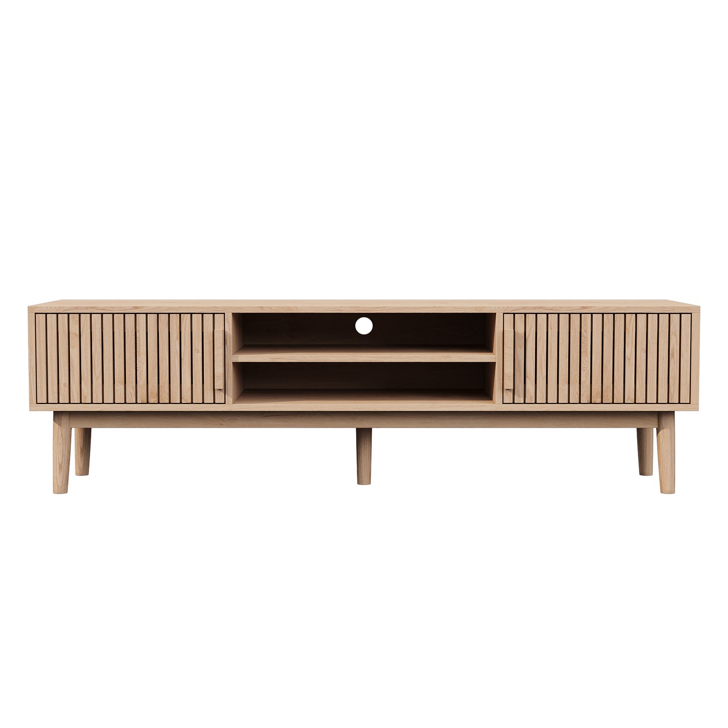 Mueble para TV multifuncional para pantallas de hasta 65” con estantes abiertos y almacenamiento modular - Madera industrial
