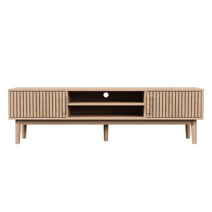 Mueble para TV multifuncional para pantallas de hasta 65” con estantes abiertos y almacenamiento modular - Madera industrial