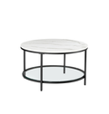 Mesa de centro redonda de estilo moderno disponible en tres variantes - Mármol de imitación, estante de vidrio templado y estructura metálica