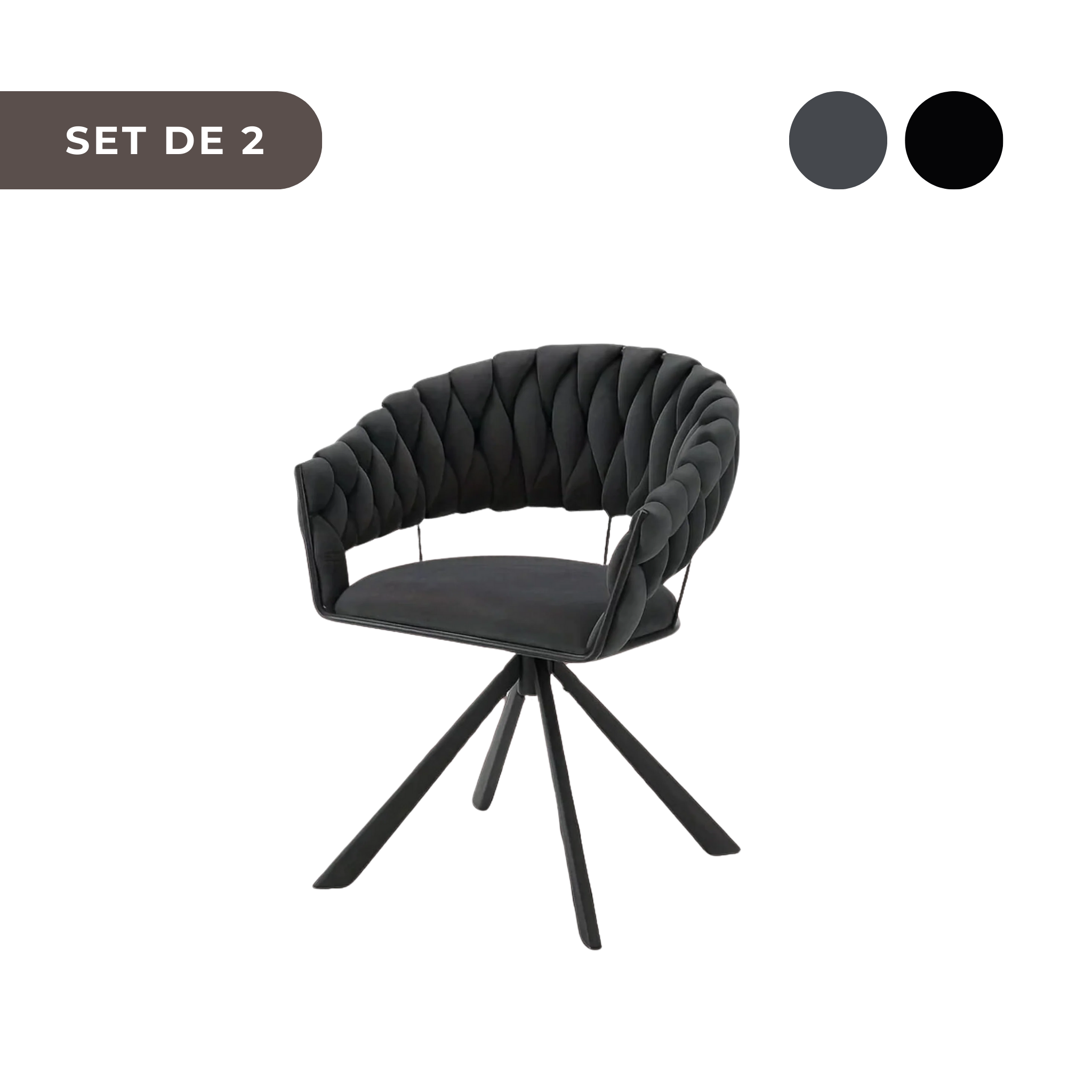 2 PIEZAS - Sillas giratorias para comedor u oficina estilo moderno con diseño trenzado  - Tapizado en terciopelo, disponible en 2 colores